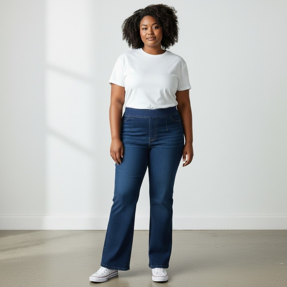 Knox Rose Women's 16 High Rise Blue Cotton Blend Wide Leg Flare Stretch Jeans